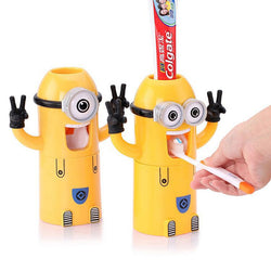 Set Cartoon yellow  Minions Toothbrush Holder Automatic Toothpaste Dispenser Toothpaste